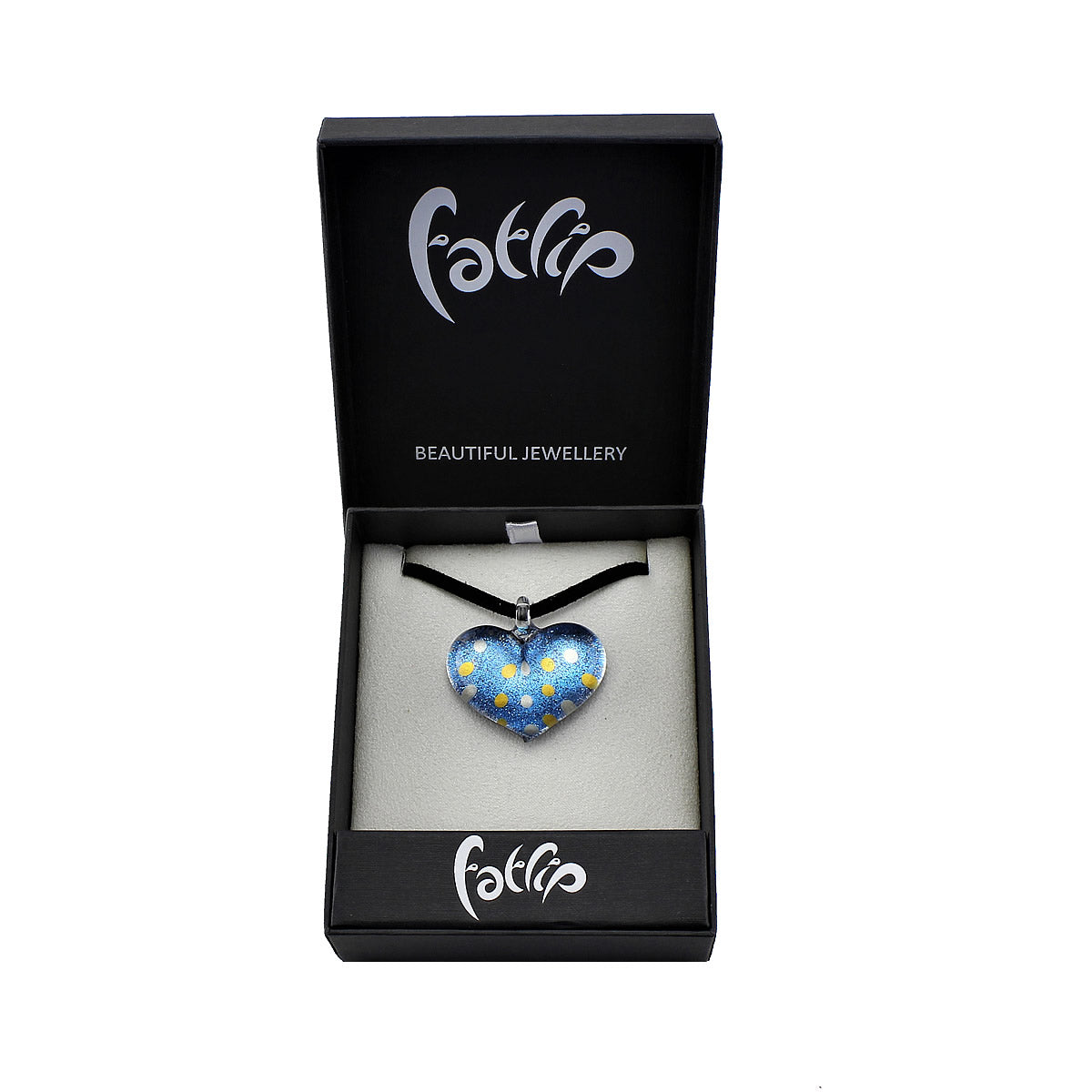 SWN515 - Blue Glass Heart Dotty Sparkle Pendant Necklace
