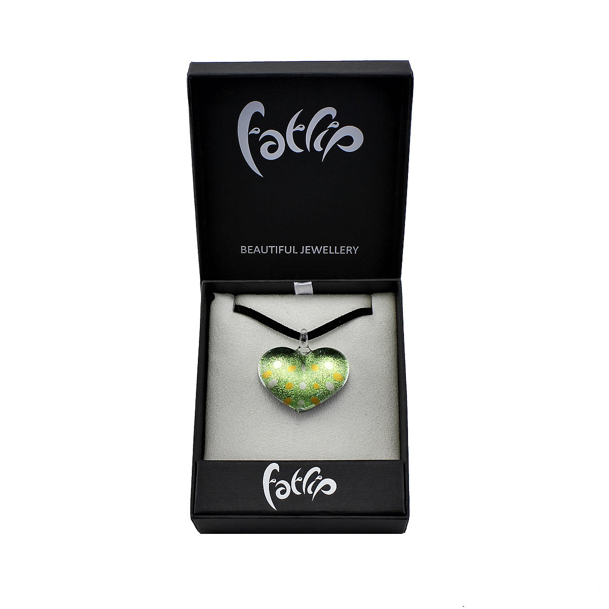 SWN518 - Green Glass Heart Dotty Sparkle Pendant Necklace
