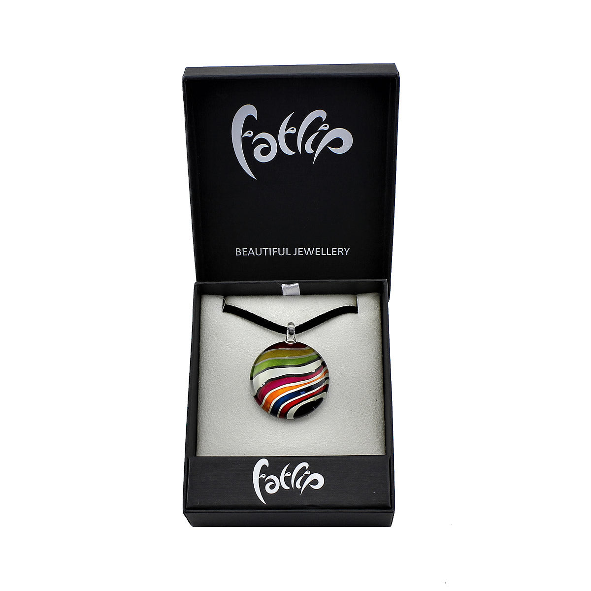 SWN543 - Multi-colour Glass Round Striped Pendant Necklace