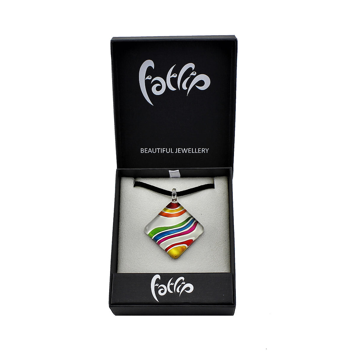 SWN544 - Multi-colour Glass Diamond Striped Pendant Necklace