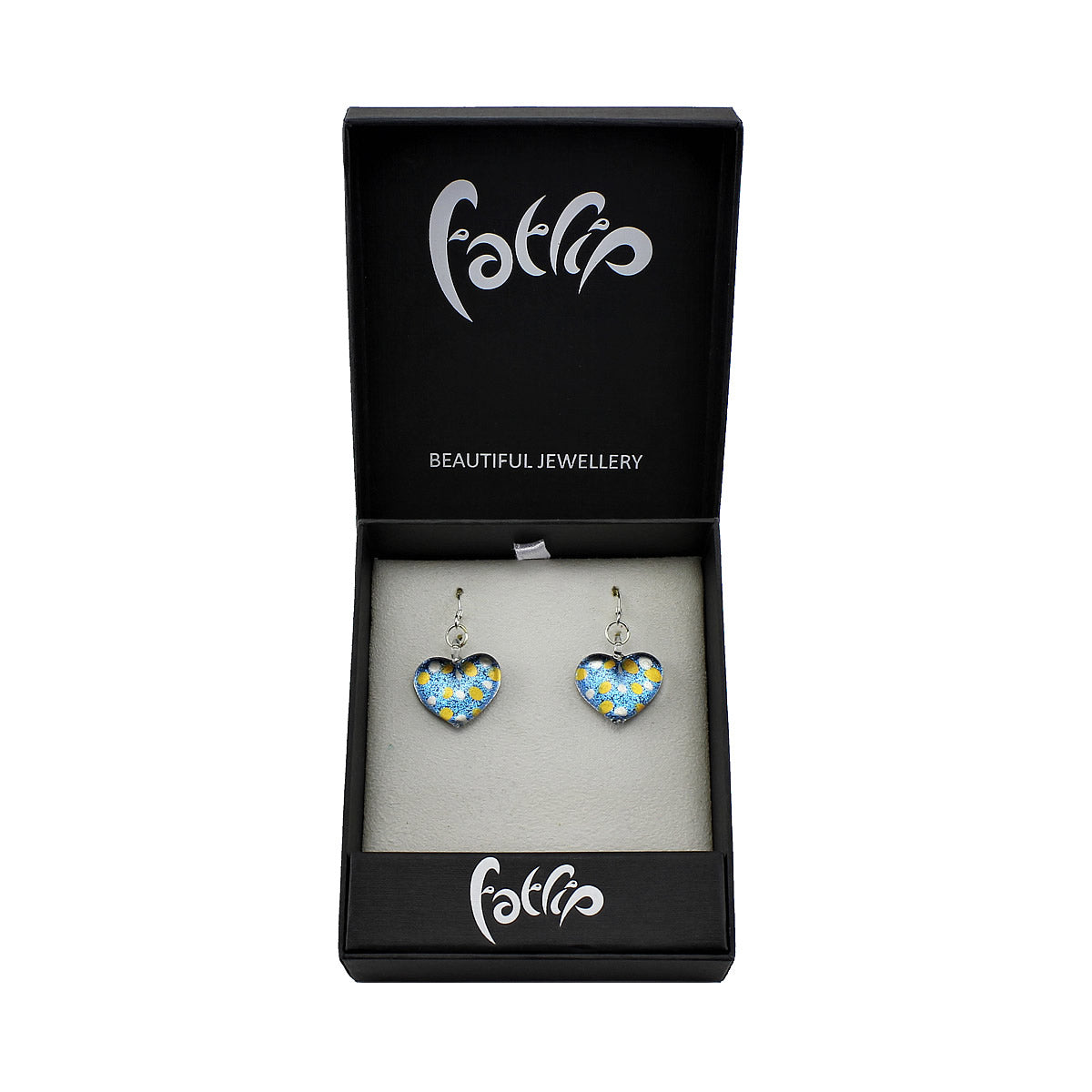 SWE515 - Blue Glass Heart Sparkle Spot Drop Earring