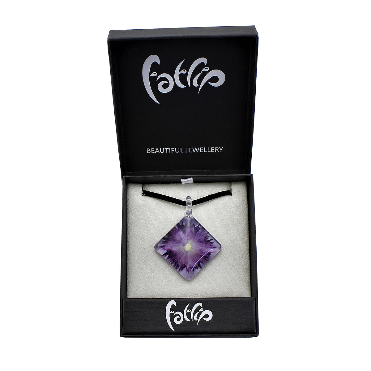 SWN565 - Purple Glass Diamond Pendant Necklace