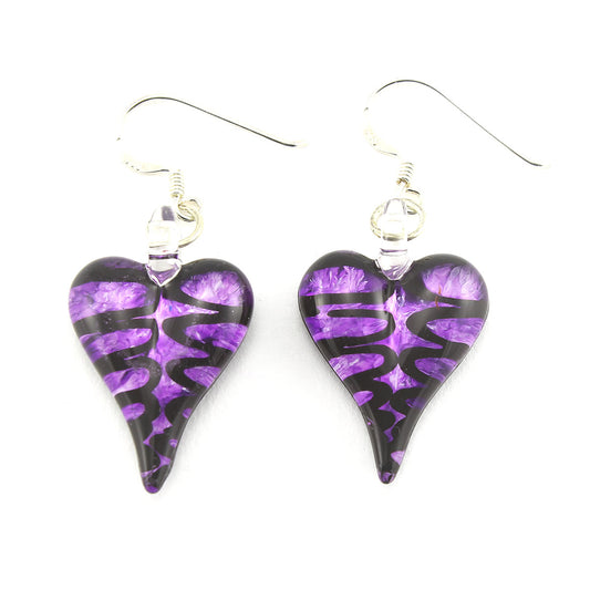 SWE554 - Purple Glass Heart Drop Earring