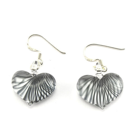 SWE570 - Black Striped Glass Heart Drop Earring