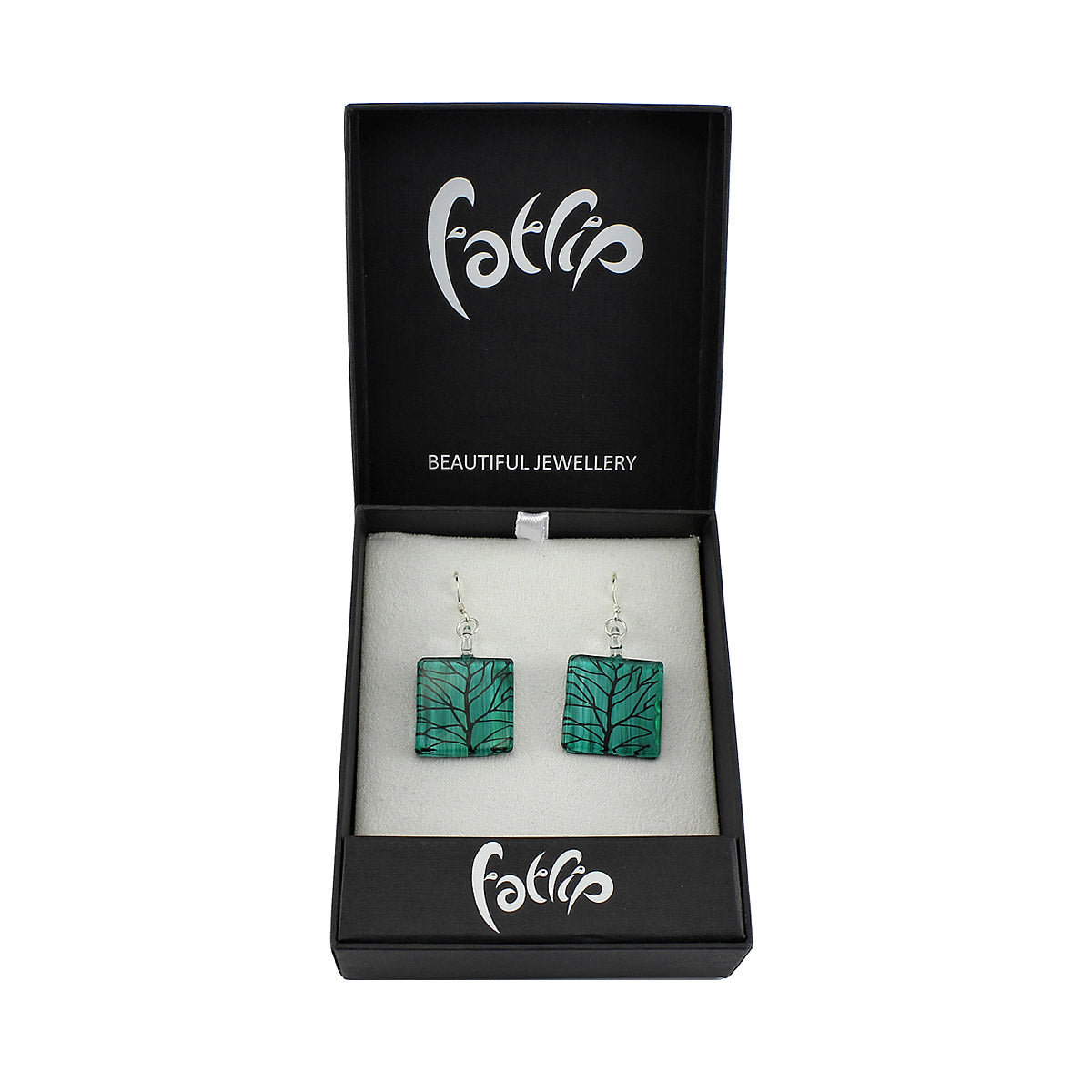 SWE561 - Green Glass Square Branch Drop Earring