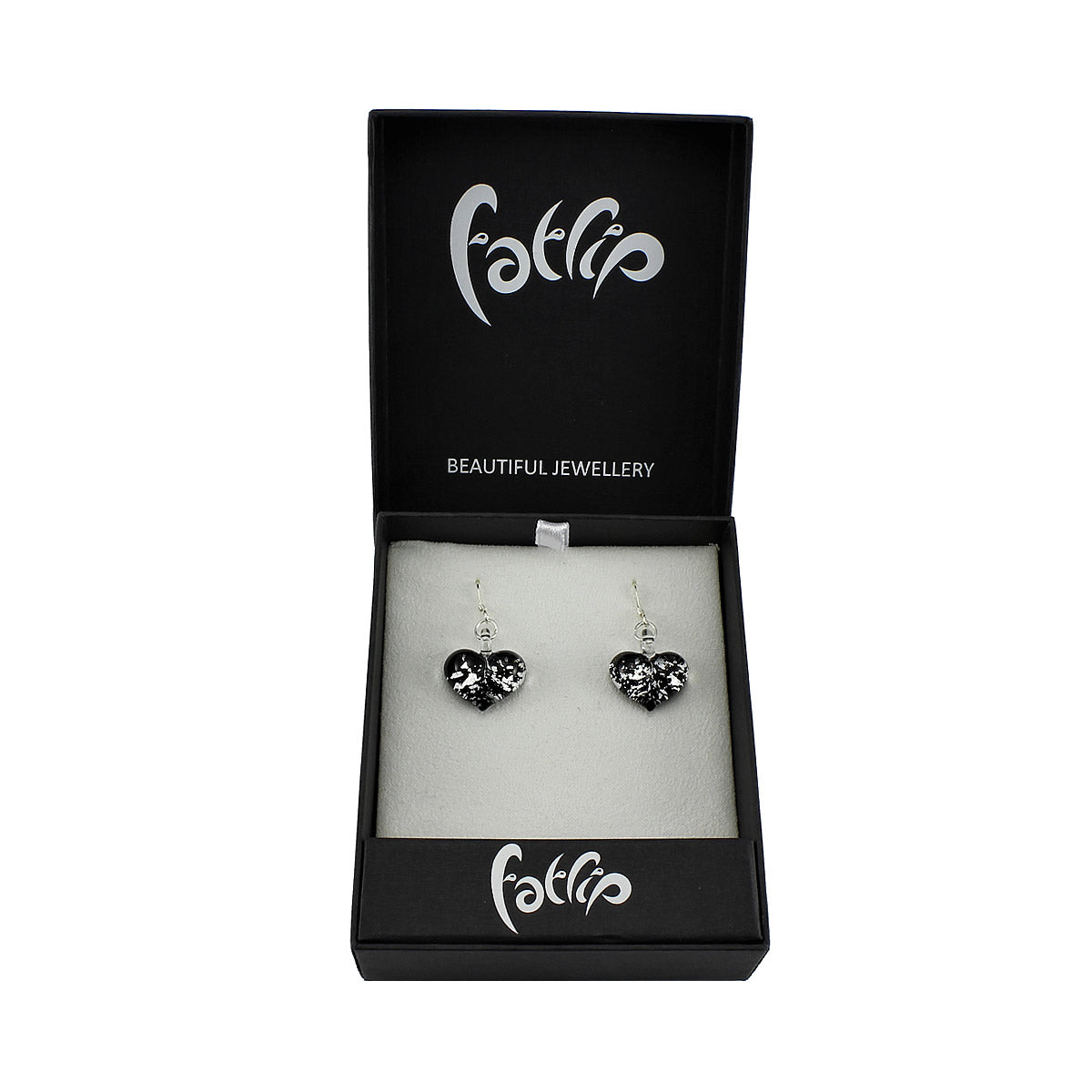 SWE572 - Black Glass Heart Sparkle Drop Earring