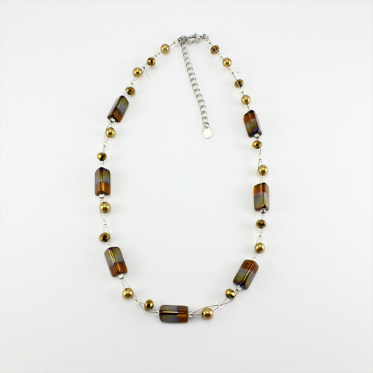 WSWN0043GO - PIPPA - Gold Rectangle Glass Crystal Necklace