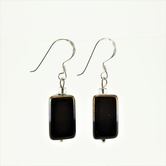 WSWE0043BK - PIPPA - Black/Gold Rectangle Glass Crystal Drop Earrings