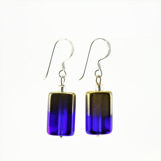 WSWE0043BL - PIPPA - Navy/Gold Rectangle Glass Crystal Drop Earrings