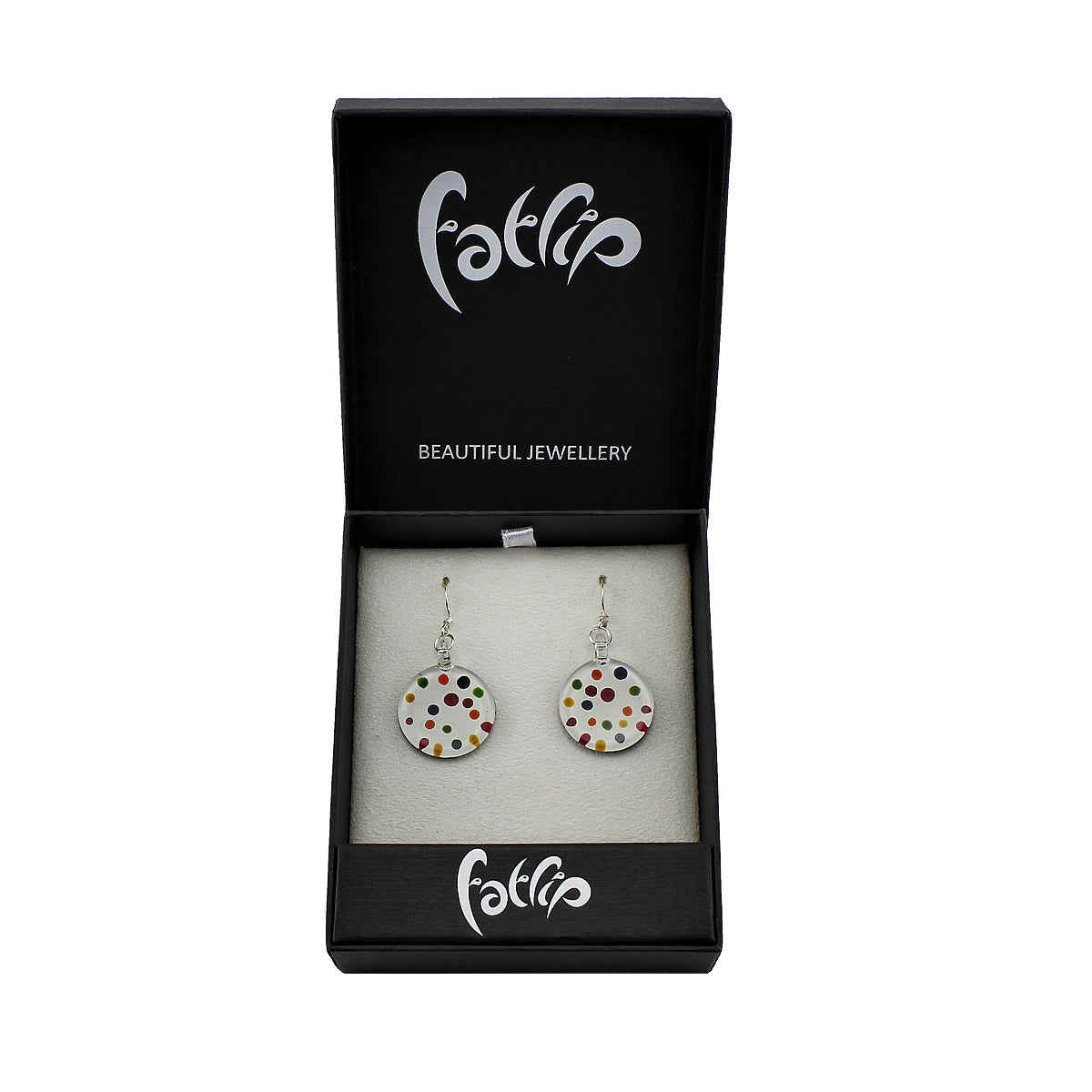 SWE507 - White Glass Round Multi-colour Dot Drop Earring