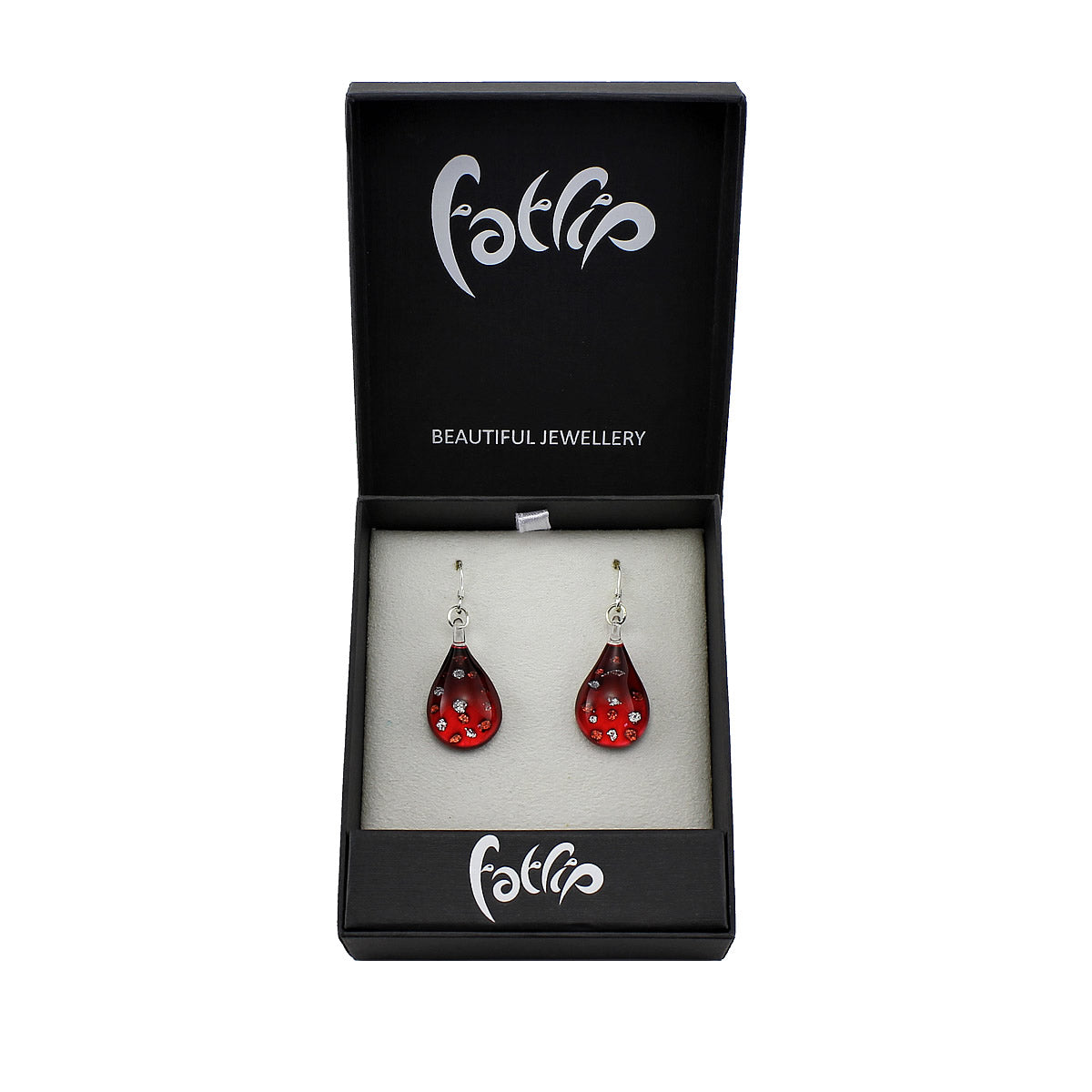 SWE510 - Red Glass Teardrop Sparkle Drop Earring