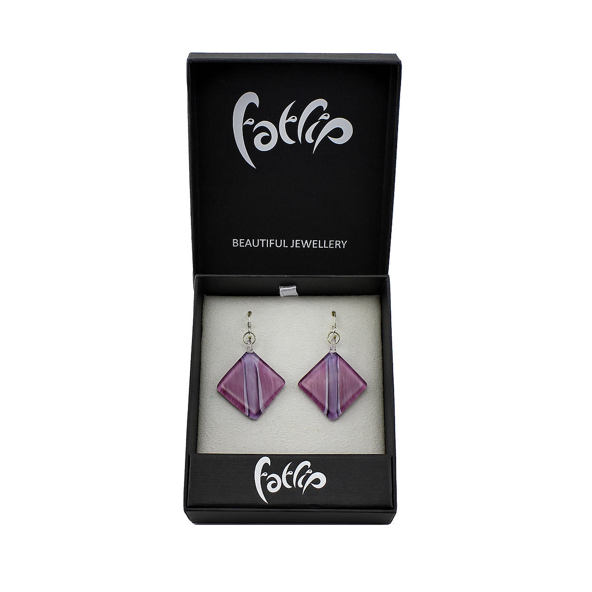 SWE512 - Purple Glass Diamond Drop Earring