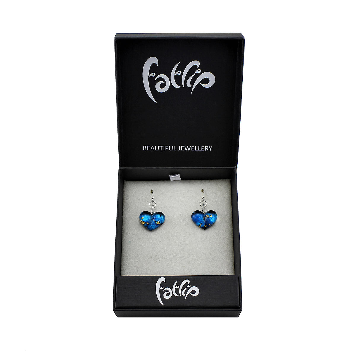 SWE523 - Blue Glass Heart Gold Fleck Drop Earring