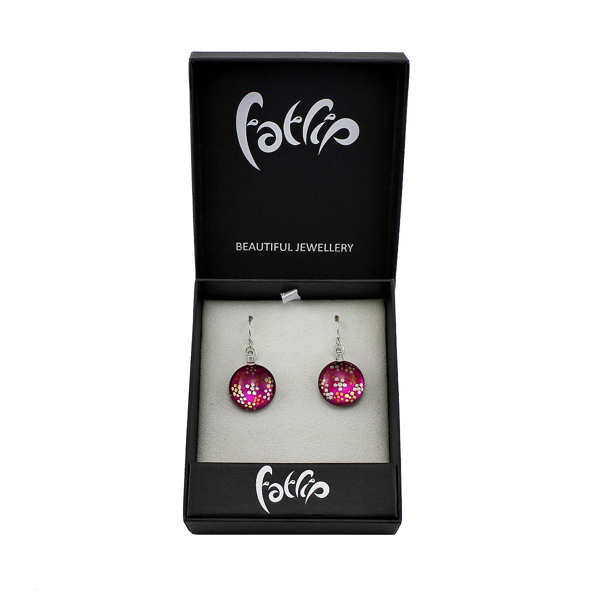 SWE526 - Fuchsia Pink Glass Round Dotted Drop Earring