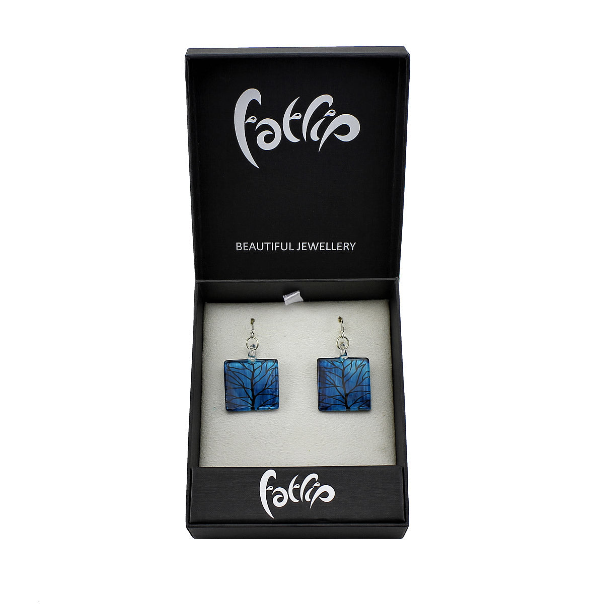 SWE529 - Blue Glass Square Branch Drop Earring