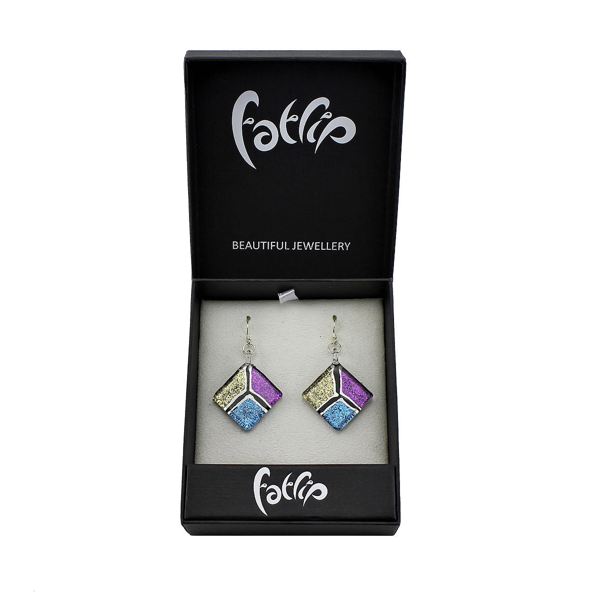 SWE536 - Purple Blue Gold Glass Diamond Glitter Drop Earring