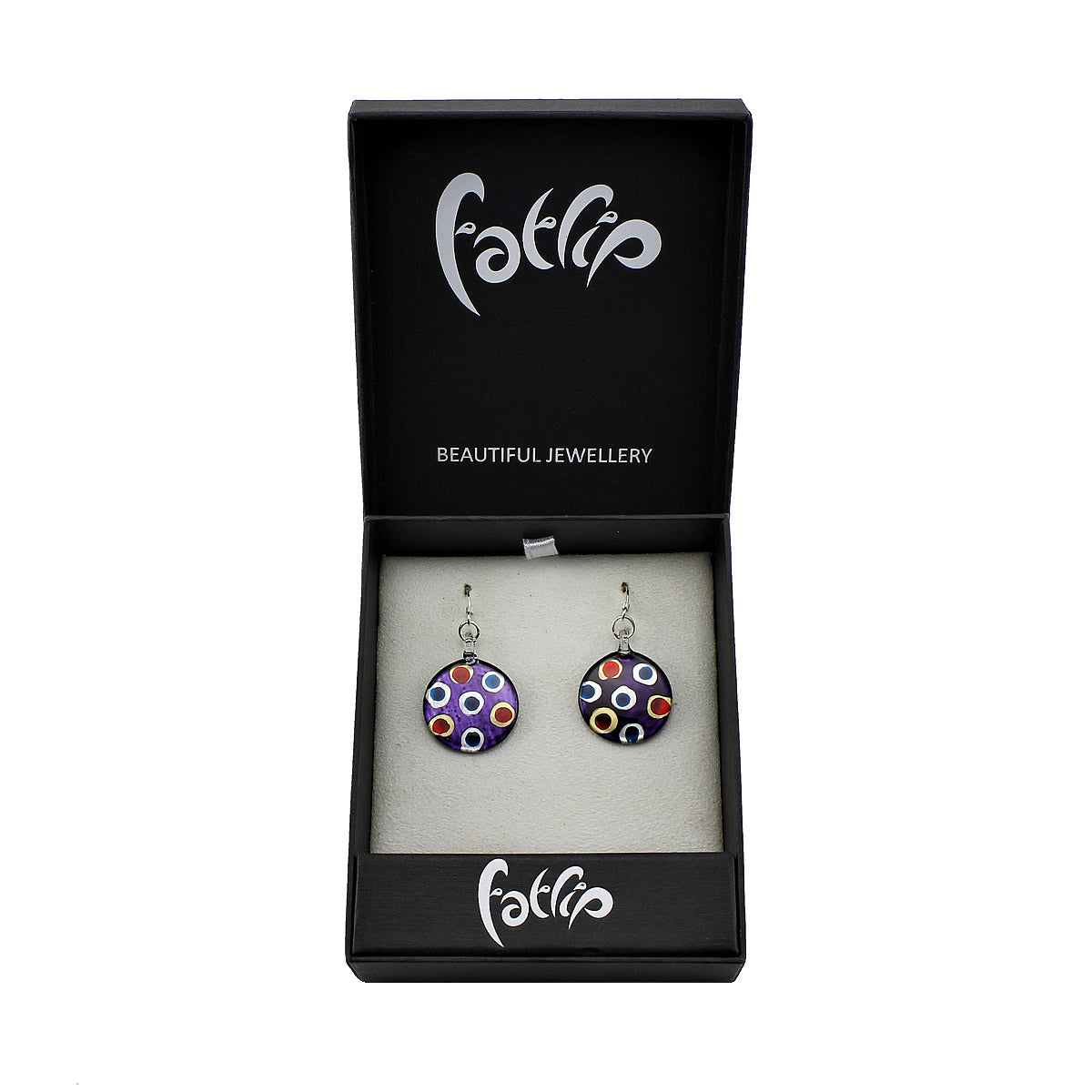 SWE538 - Purple Glass Round Multi-colour Dot Drop Earring