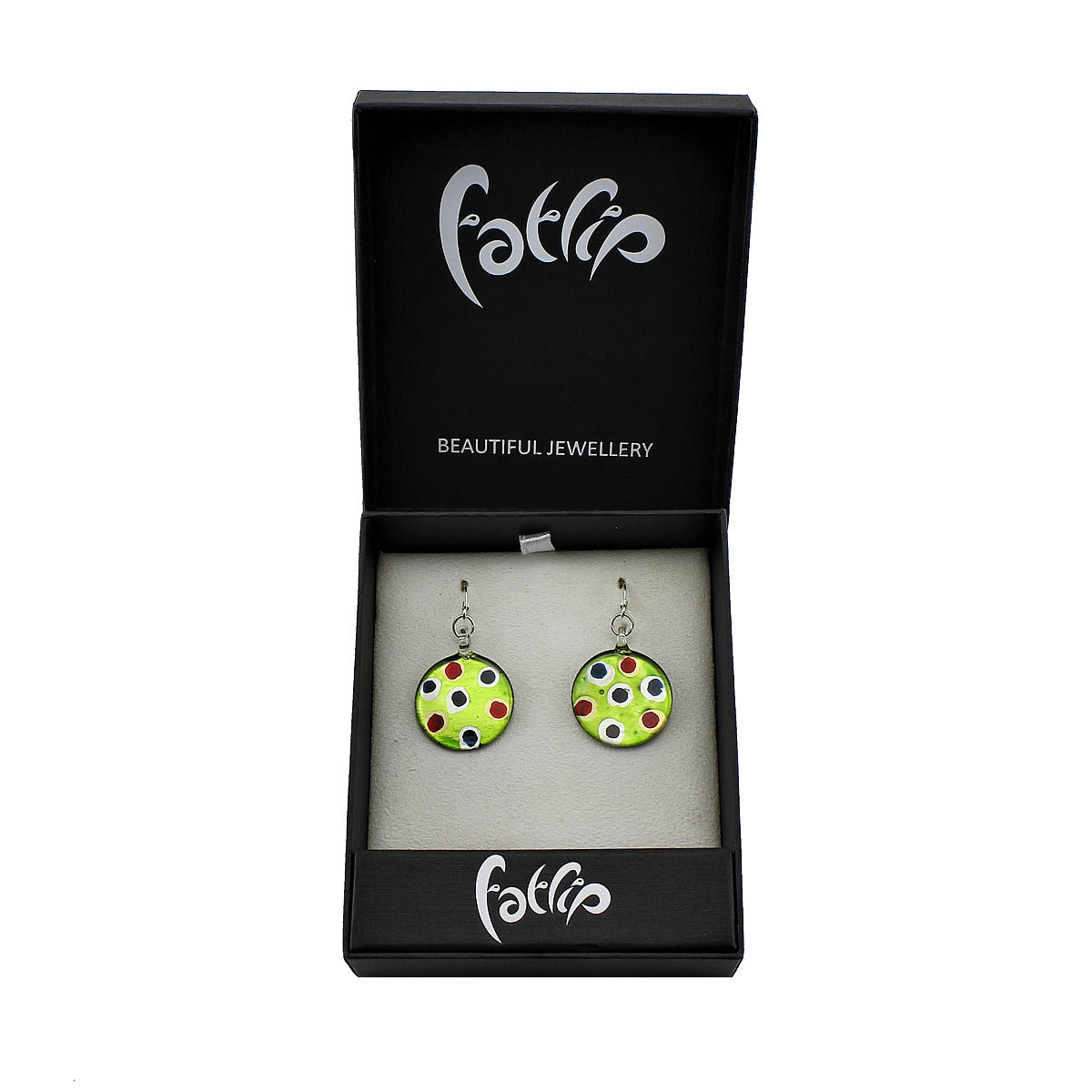 SWE540 - Green Glass Round Multi-colour Dot Drop Earring