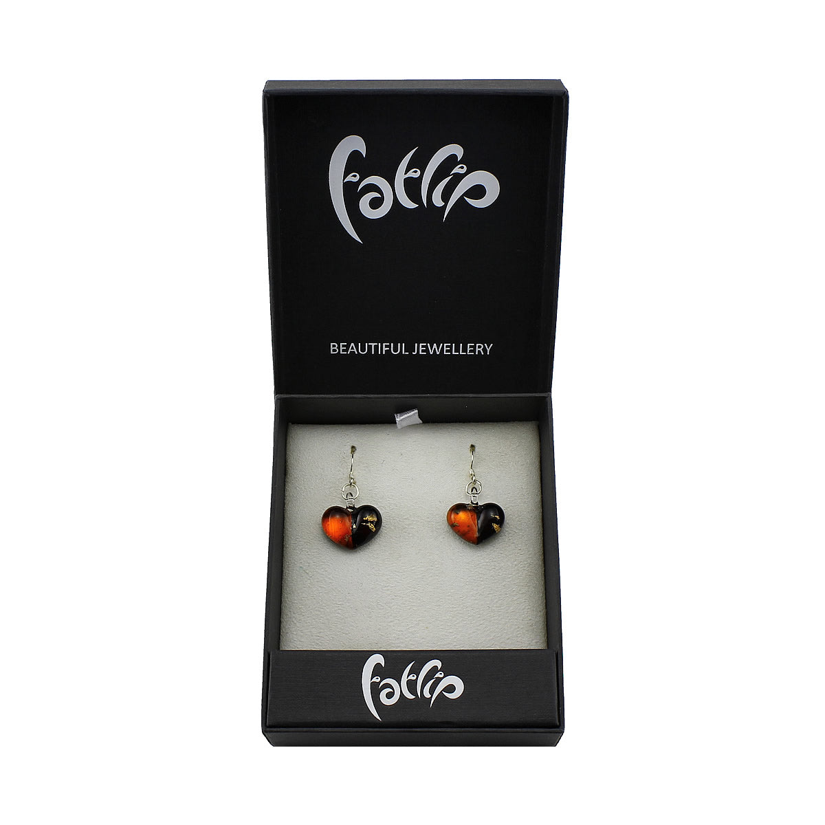 SWE545 - Red Orange Glass Heart Two-tone Drop Earring
