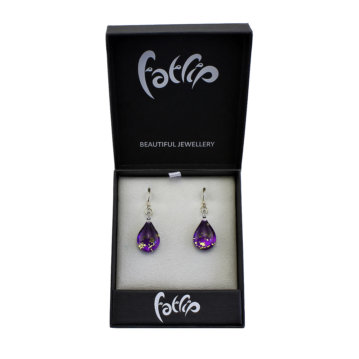 SWE558 - Purple Glass Teardrop Gold Fleck Drop Earring