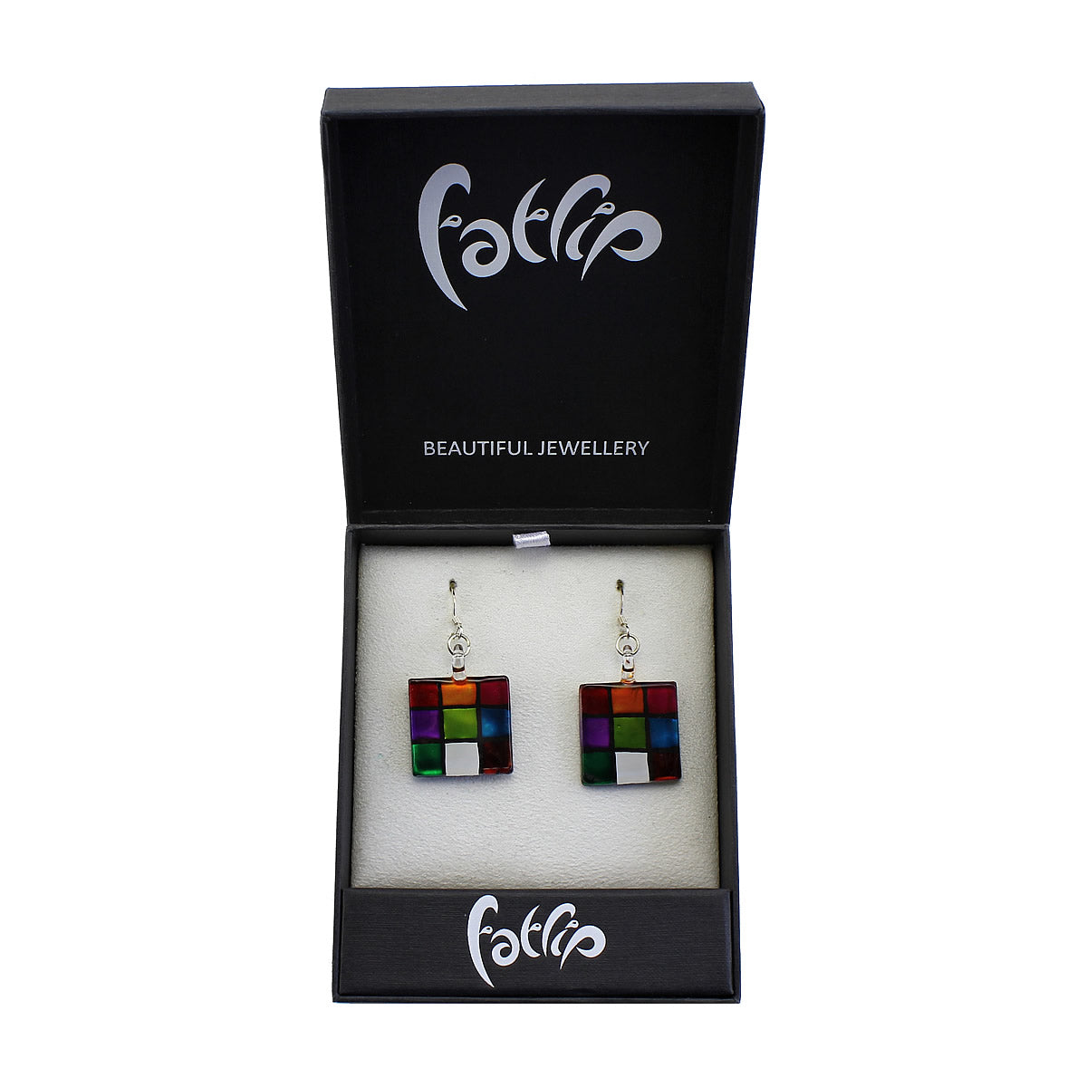SWE563 - Multi-colour Glass Square Drop Earring