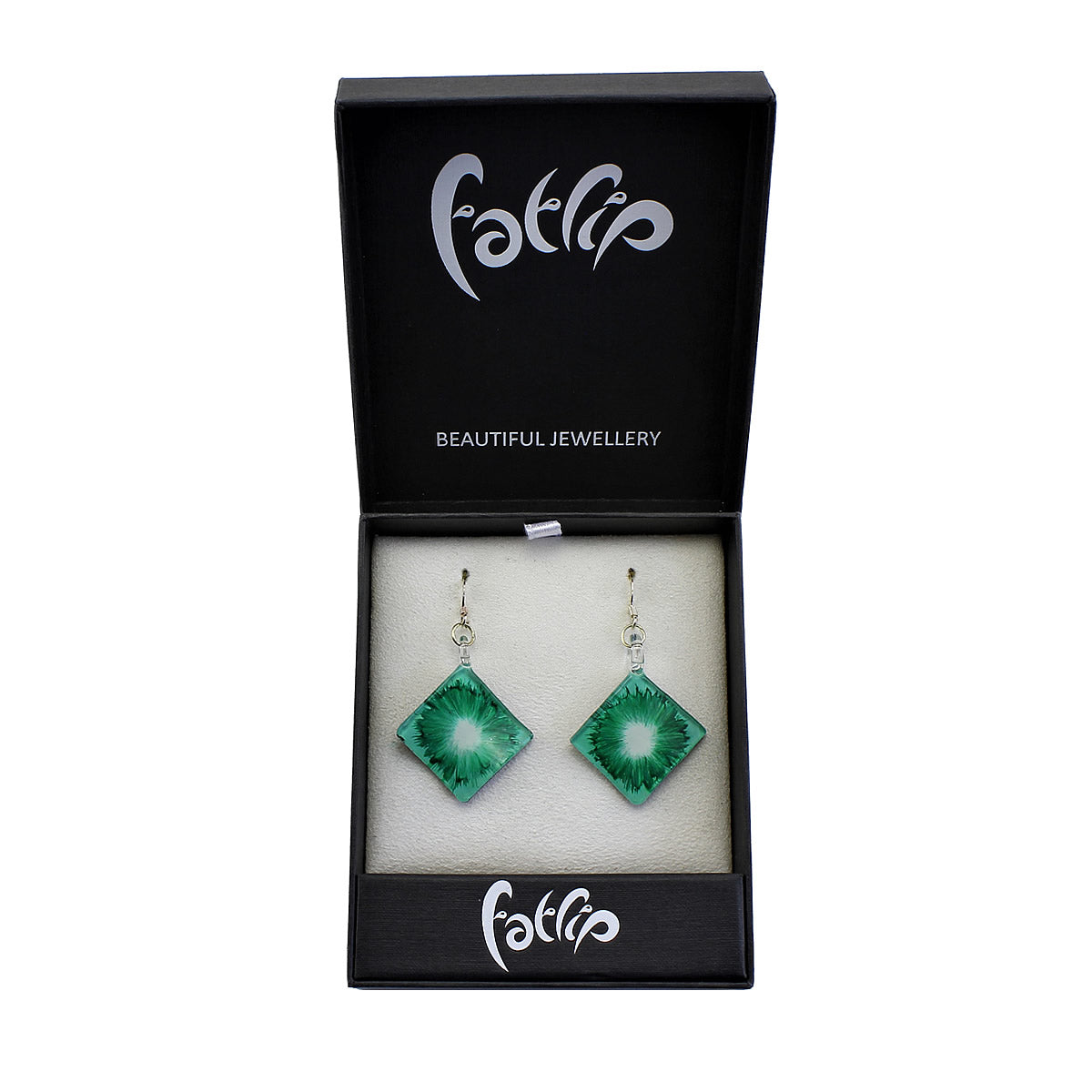 SWE564 - Green Glass Diamond Drop Earring
