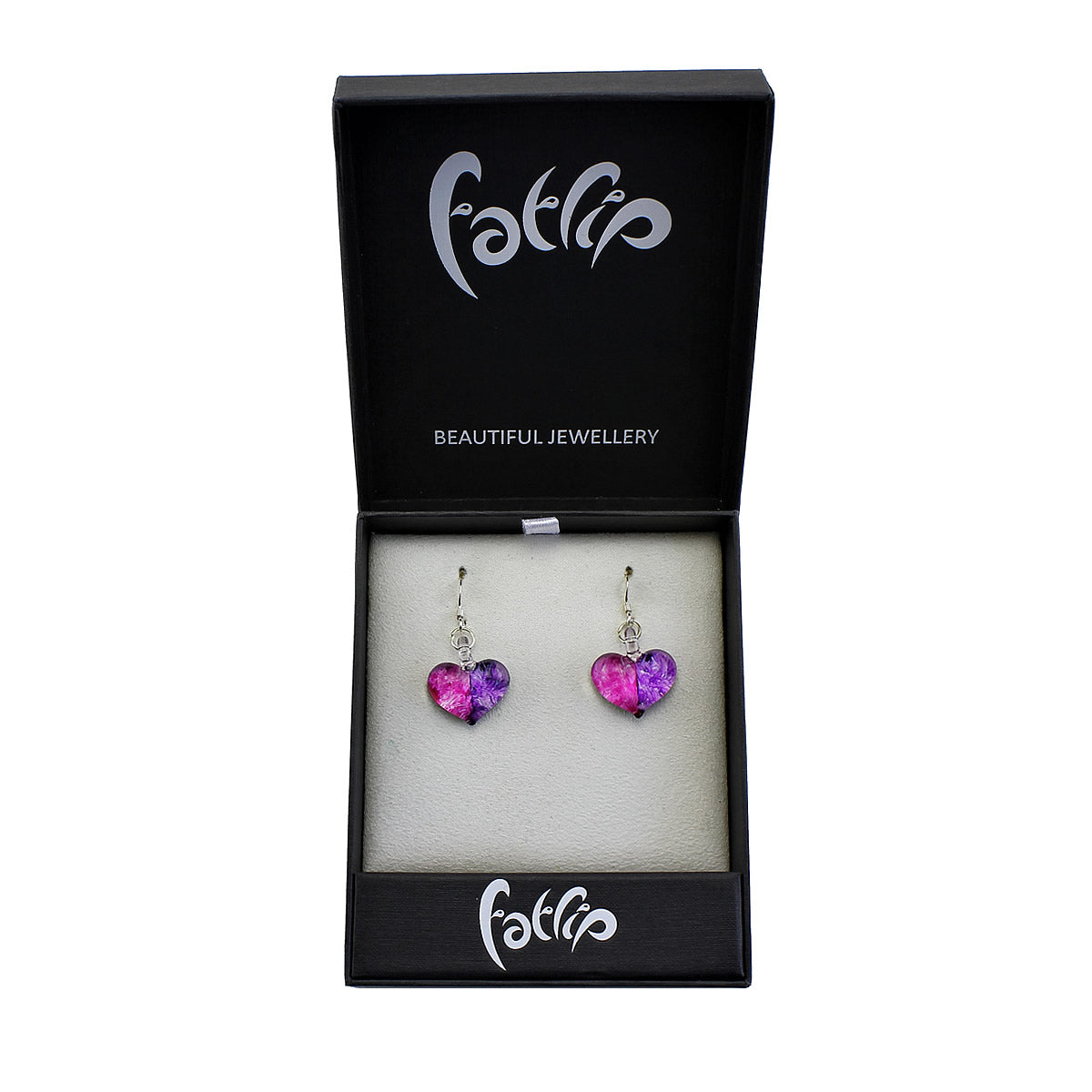 SWE569 - Pink Purple Glass Two-tone Heart Drop Earring