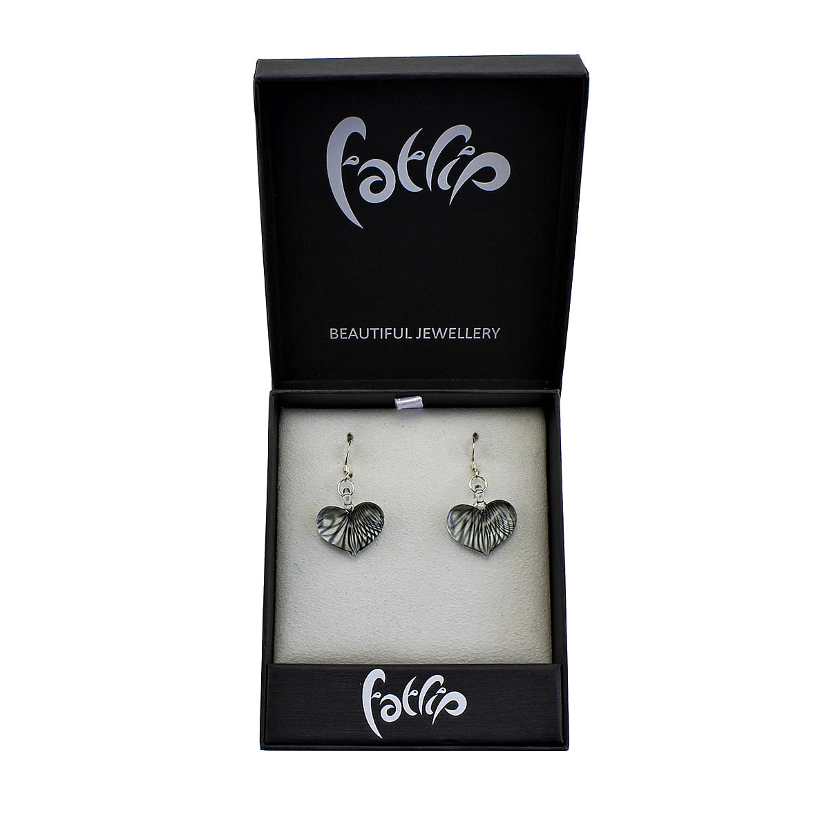 SWE570 - Black Striped Glass Heart Drop Earring