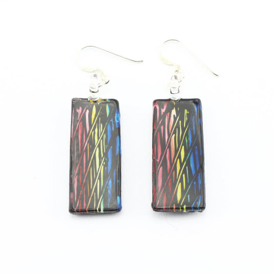 WSWE590 - Rectangle Multi Coloured Glass Earrings