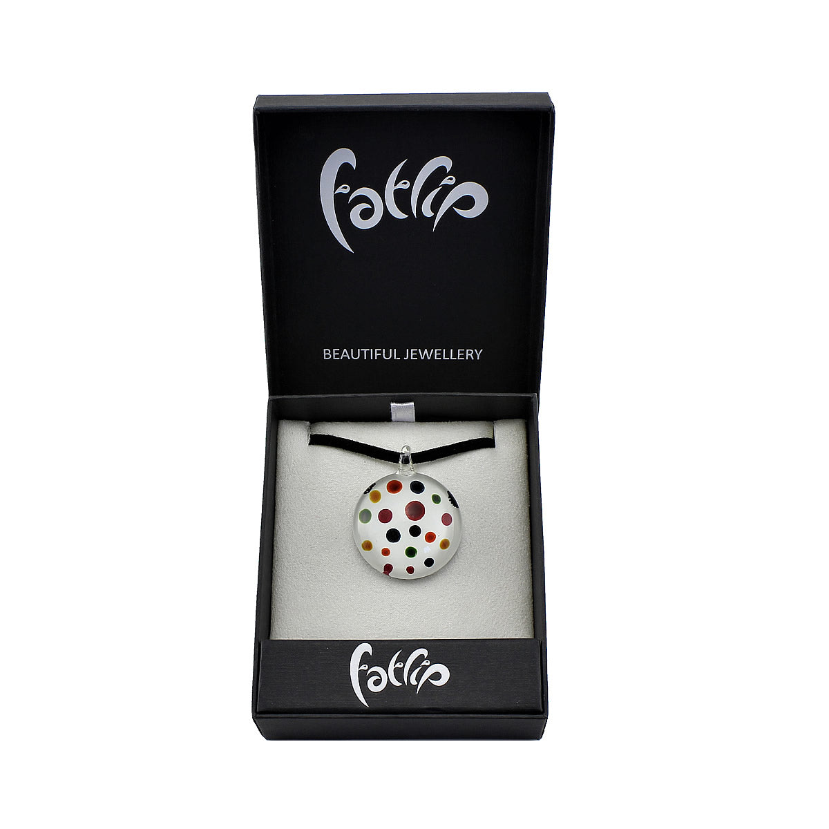 SWN507 - White Glass Round Multi-colour Dot Pendant Necklace