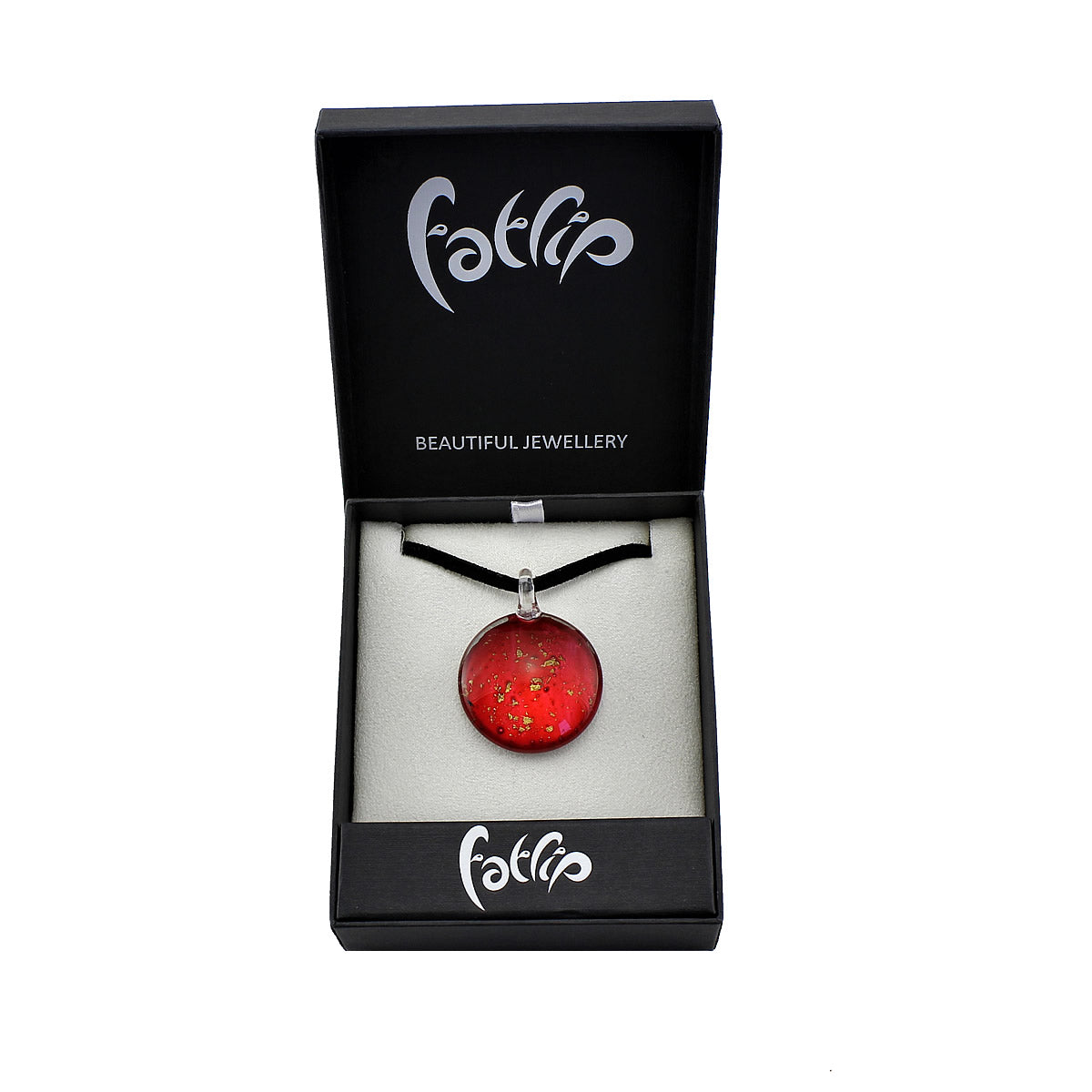 SWN519 - Red Glass Round Gold Fleck Pendant Necklace