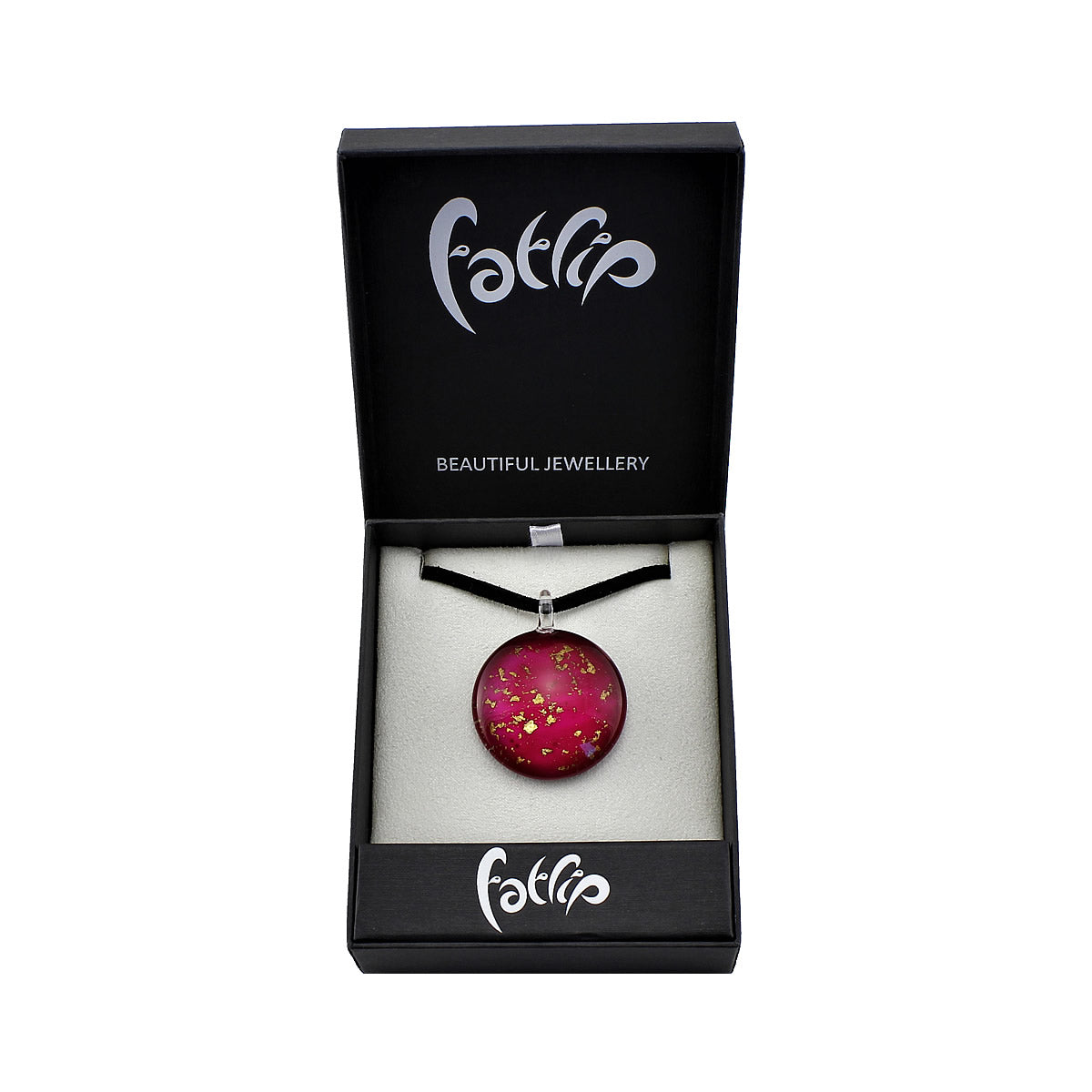 SWN520 - Purple Glass Round Gold Fleck Pendant Necklace