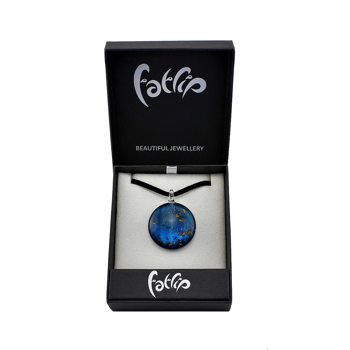 SWN521 - Midnight Blue Glass Round Gold Fleck Pendant Necklace