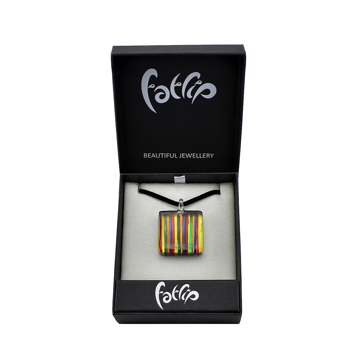 SWN531 - Multi-colour Glass Square Striped Pendant Necklace