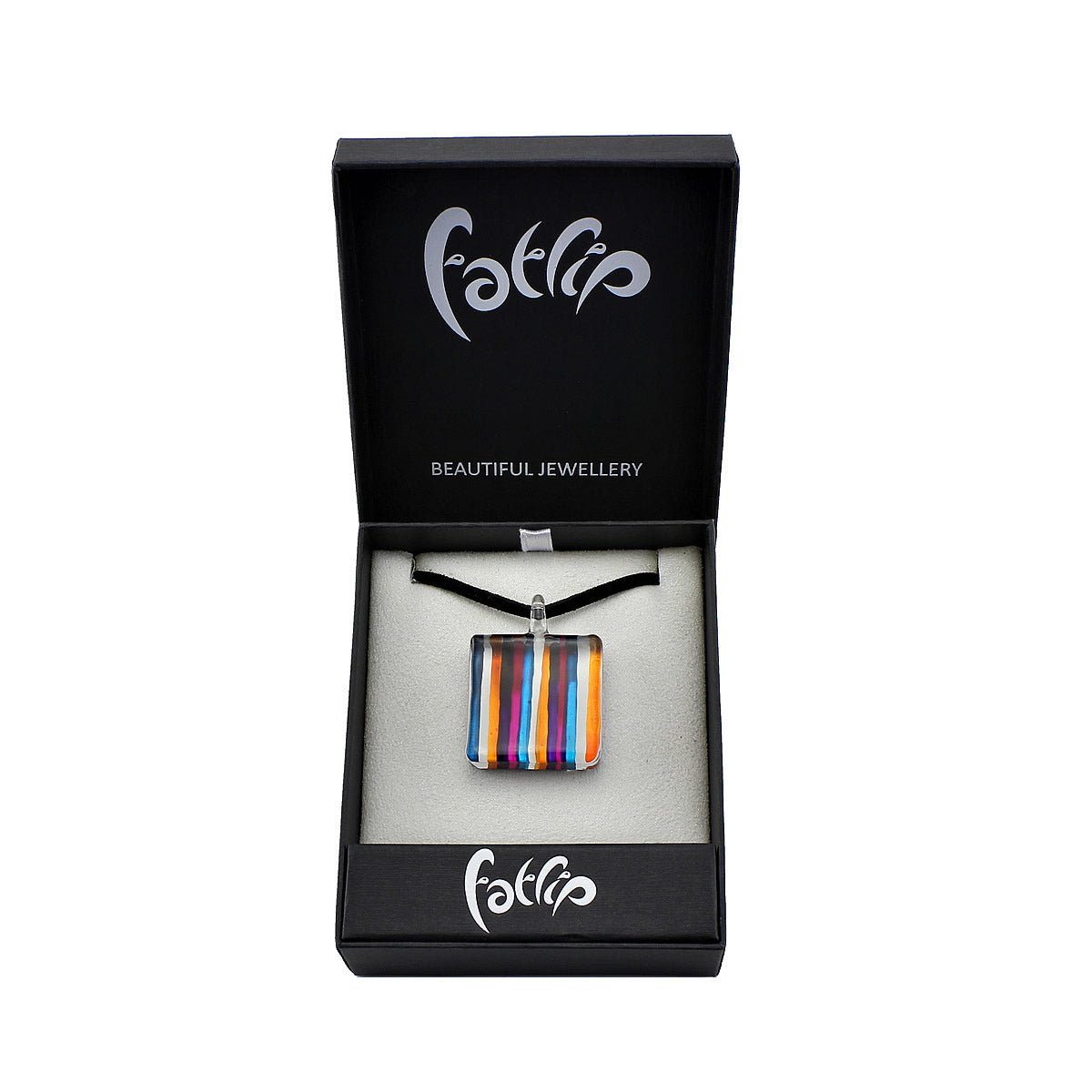 SWN532 - Multi-colour Glass Square Striped Pendant Necklace