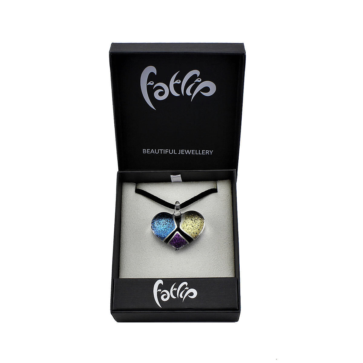 SWN534 - Purple Blue Gold Glass Heart Glitter Pendant Necklace