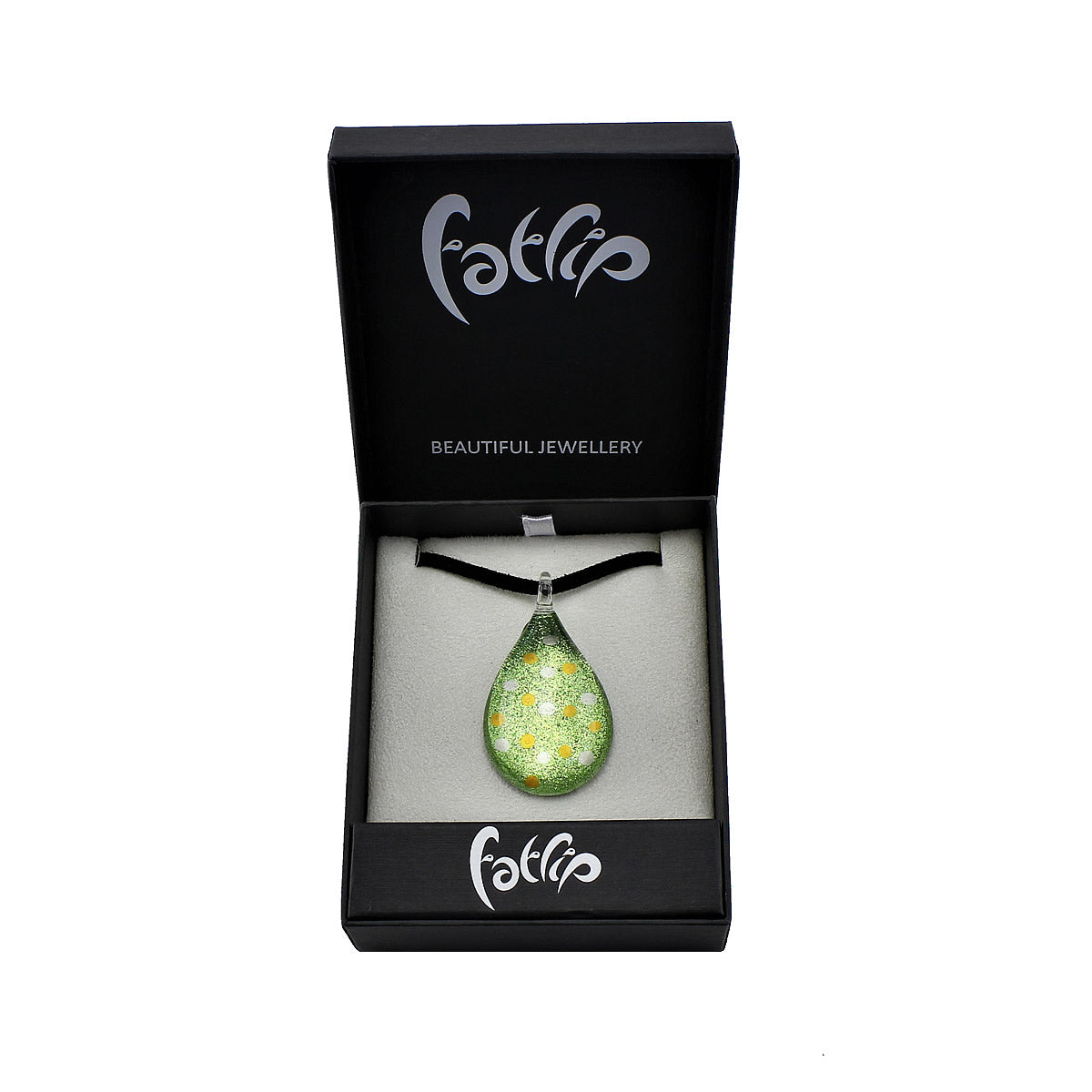 SWN541 - Green Glass Teardrop Dotty Pendant Necklace