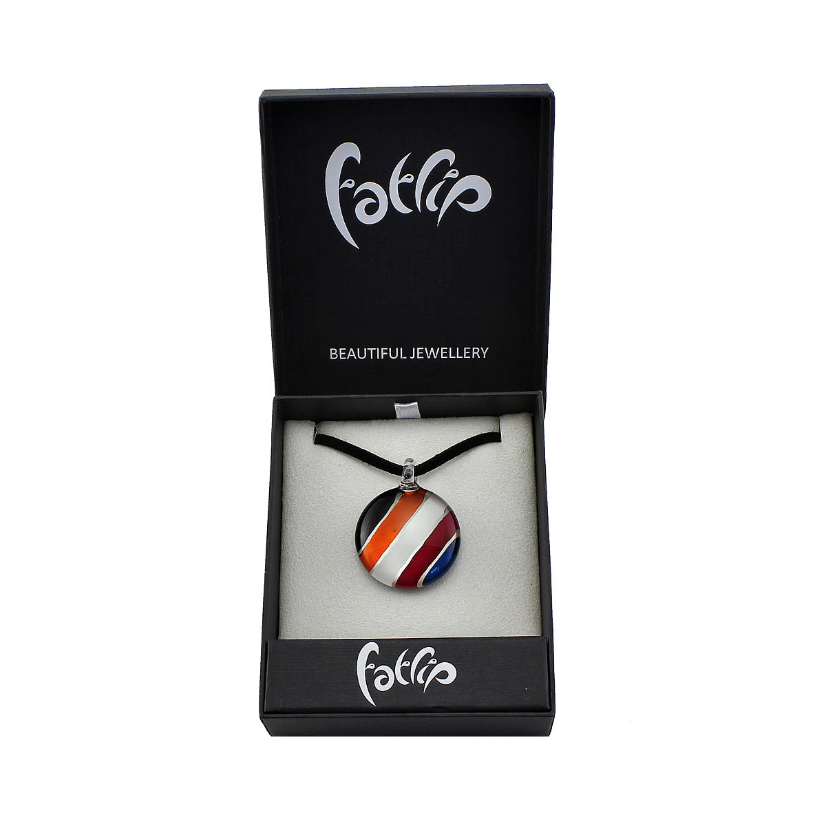 SWN547 - Multi-colour Glass Round Striped Pendant Necklace