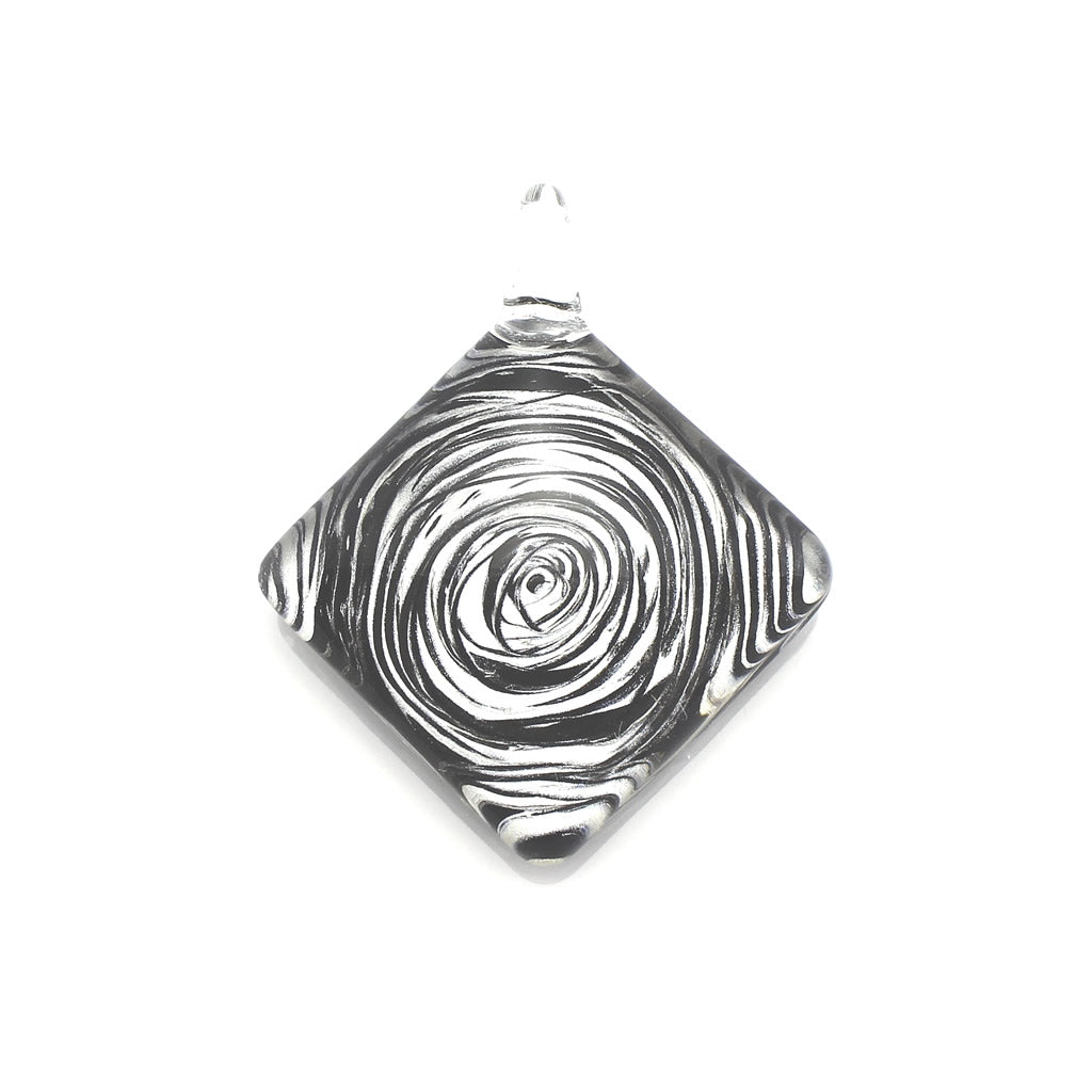 SWN567 - Black Glass Diamond Swirl Pendant Necklace