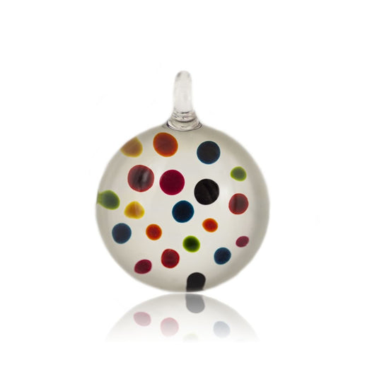 A beautiful hand-made lampwork glass pendant individually painted. Comes with a leather suede cord necklace.
