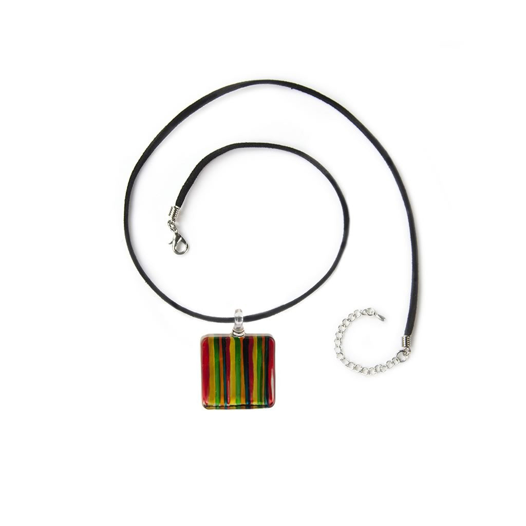 A beautiful hand-made lampwork glass pendant individually painted. Comes with a leather suede cord necklace.