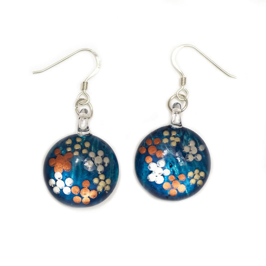A beautiful hand-made lampwork glass earring individually painted. With sterling sliver hooks.