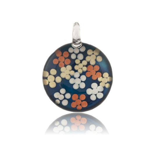 A beautiful hand-made lampwork glass pendant individually painted. Comes with a leather suede cord necklace.