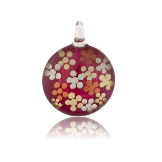 A beautiful hand-made lampwork glass pendant individually painted. Comes with a leather suede cord necklace.