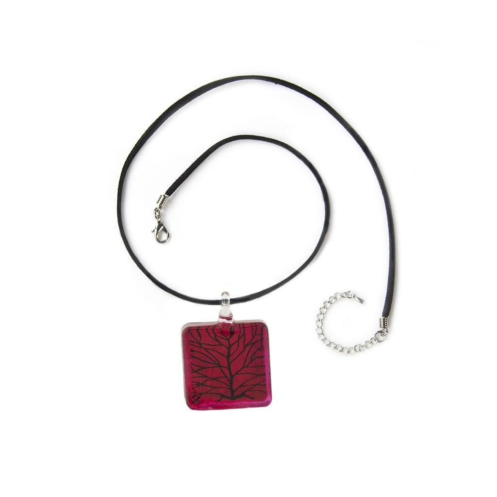 A beautiful hand-made lampwork glass pendant individually painted. Comes with a leather suede cord necklace.