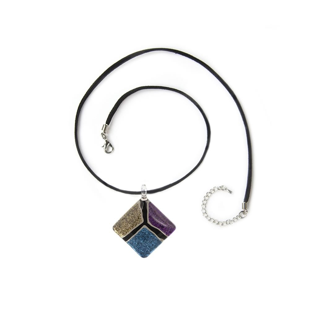 A beautiful hand-made lampwork glass pendant individually painted. Comes with a leather suede cord necklace.