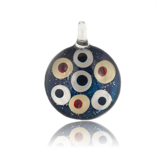 A beautiful hand-made lampwork glass pendant individually painted. Comes with a leather suede cord necklace.