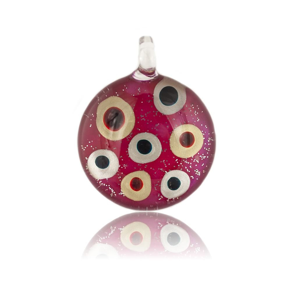 Fuchsia Pink Glass Round Circles Pendant Necklace Fatlip