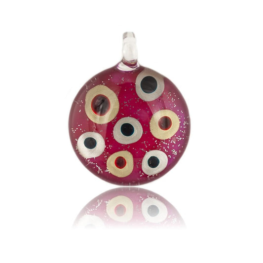 A beautiful hand-made lampwork glass pendant individually painted. Comes with a leather suede cord necklace.
