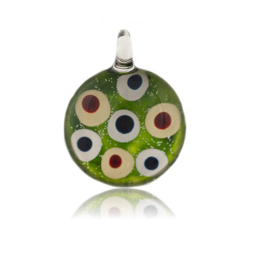 A beautiful hand-made lampwork glass pendant individually painted. Comes with a leather suede cord necklace.